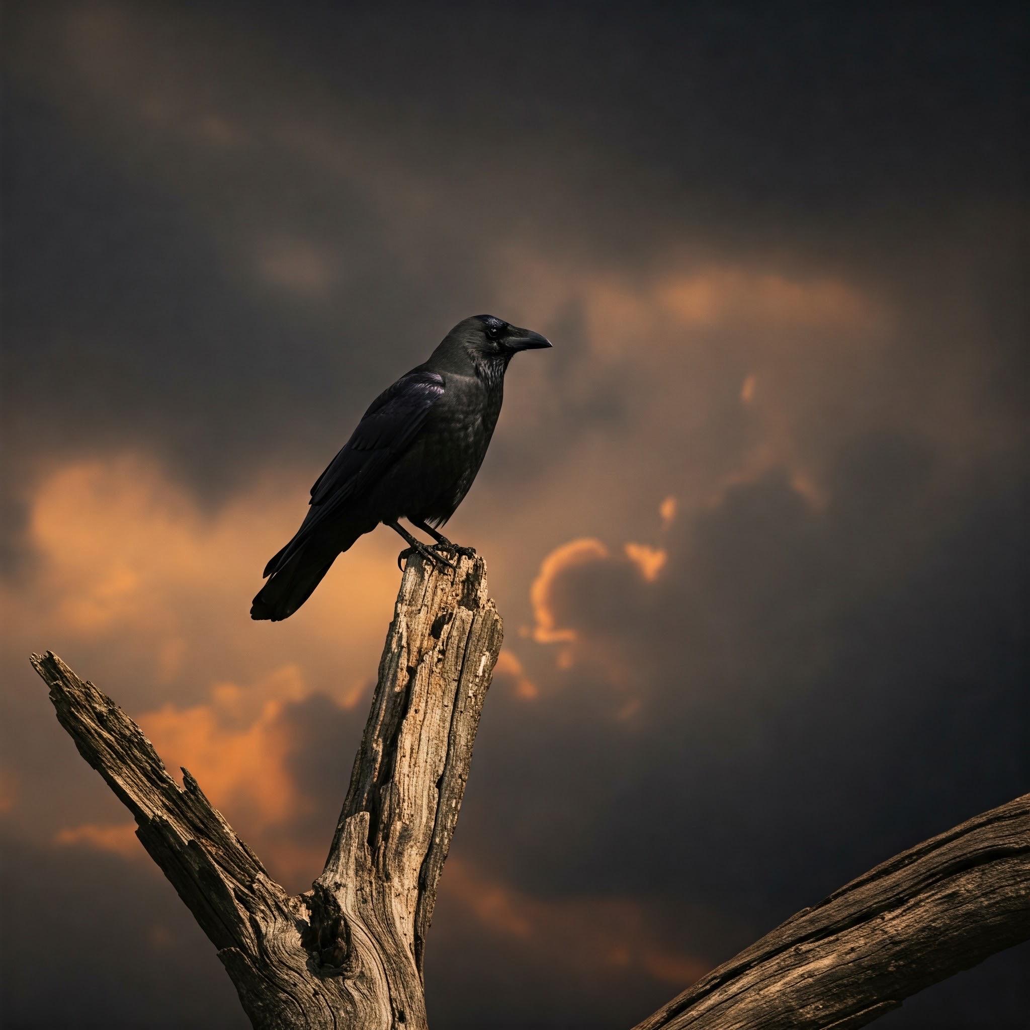 photo of Crow Perched on a Branch at Sunset